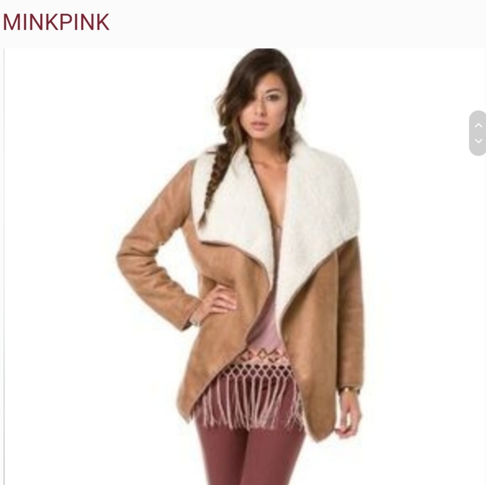 MINKPINK faux suede shearling jacket XS S
